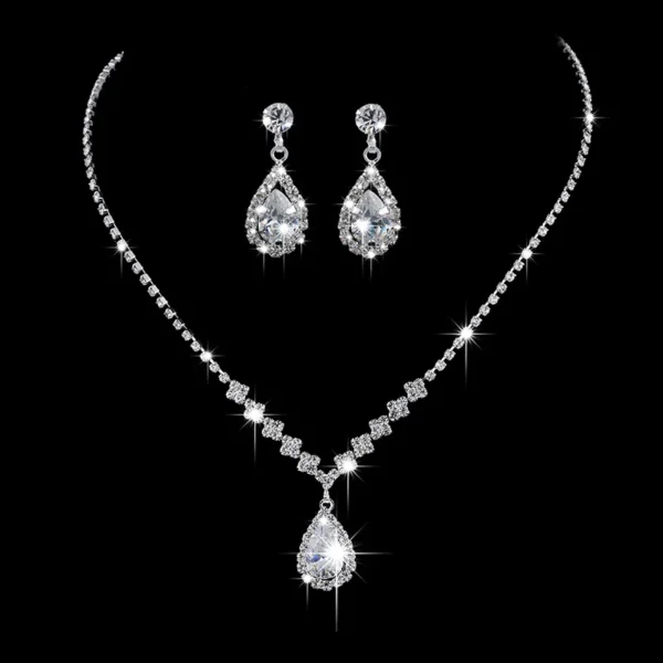 MOQ 1 PC Shiny Silver Crystal Necklace Earrings Set Fashion Water Drop Pendant Wedding Bridal Jewelry Sets For Women – Image 6