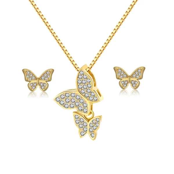 RINNTIN High Quality 14k Gold Plated 925 Sterling Silver Butterfly Necklace Earrings Jewelry Set for Women – Image 6