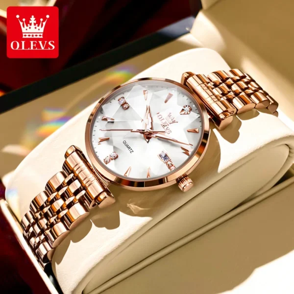 OLEVS 5536 Watch For Women Luxury Jewelry Design Rose Gold Steel Quartz Watches Waterproof Fashion Brand Ladies Watches – Image 2