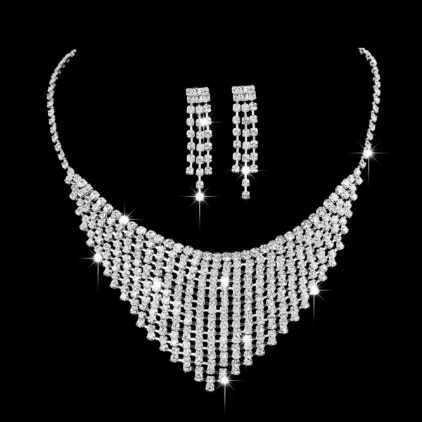 MOQ 1 PC Shiny Silver Crystal Necklace Earrings Set Fashion Water Drop Pendant Wedding Bridal Jewelry Sets For Women