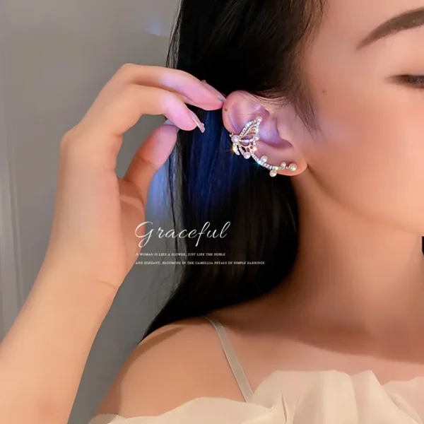 Trendy fashion pearl creative butterfly cuff earring – Image 5