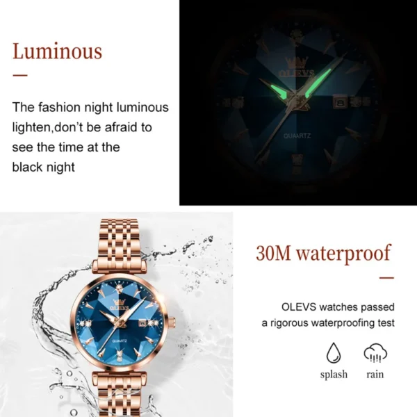 OLEVS 5536 Watch For Women Luxury Jewelry Design Rose Gold Steel Quartz Watches Waterproof Fashion Brand Ladies Watches – Image 4