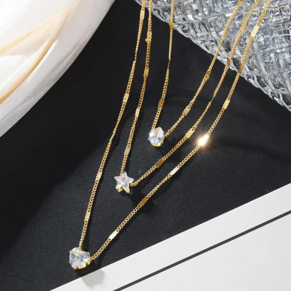 Fashion Rhinestone Star Heart Multilayer Necklace For Women Jewelry – Image 6