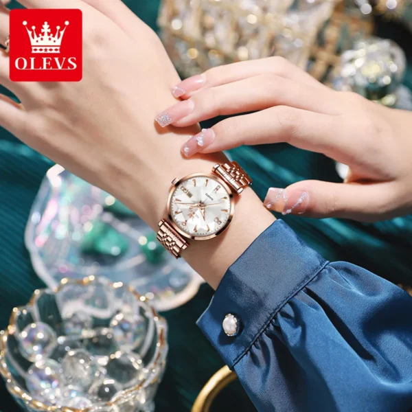 OLEVS 5536 Watch For Women Luxury Jewelry Design Rose Gold Steel Quartz Watches Waterproof Fashion Brand Ladies Watches – Image 5