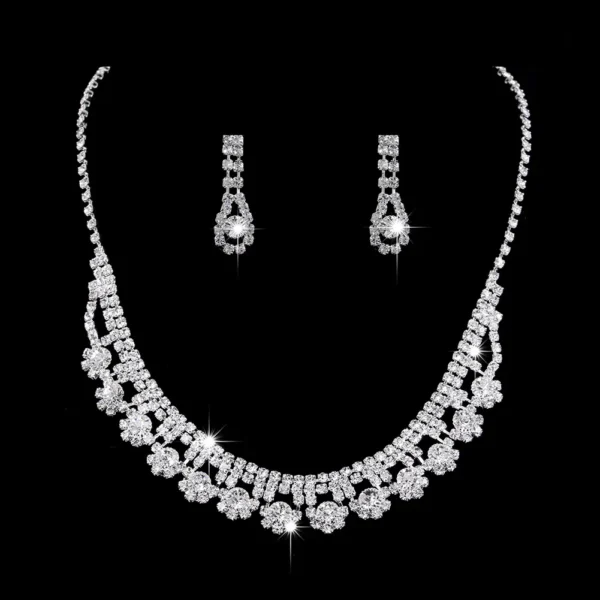 MOQ 1 PC Shiny Silver Crystal Necklace Earrings Set Fashion Water Drop Pendant Wedding Bridal Jewelry Sets For Women – Image 3