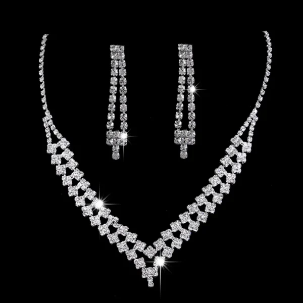 MOQ 1 PC Shiny Silver Crystal Necklace Earrings Set Fashion Water Drop Pendant Wedding Bridal Jewelry Sets For Women – Image 4