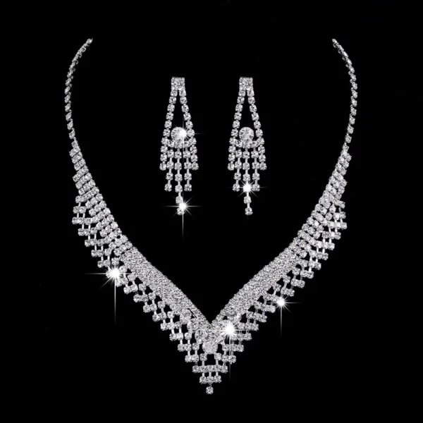 MOQ 1 PC Shiny Silver Crystal Necklace Earrings Set Fashion Water Drop Pendant Wedding Bridal Jewelry Sets For Women – Image 2