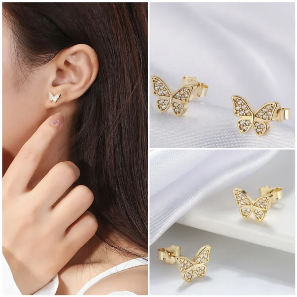 RINNTIN High Quality 14k Gold Plated 925 Sterling Silver Butterfly Necklace Earrings Jewelry Set for Women – Image 4