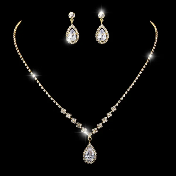 MOQ 1 PC Shiny Silver Crystal Necklace Earrings Set Fashion Water Drop Pendant Wedding Bridal Jewelry Sets For Women – Image 5