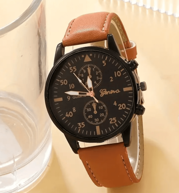 Men's brown quartz watch and bracelet customizable gift box